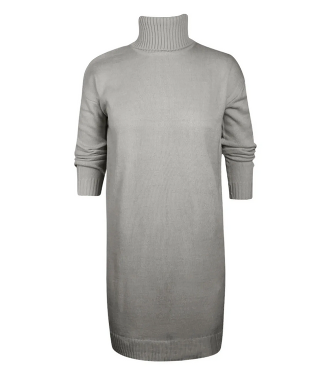 Women's Roll Neck Jumper Dress with Ribbed Cuffs and Hem