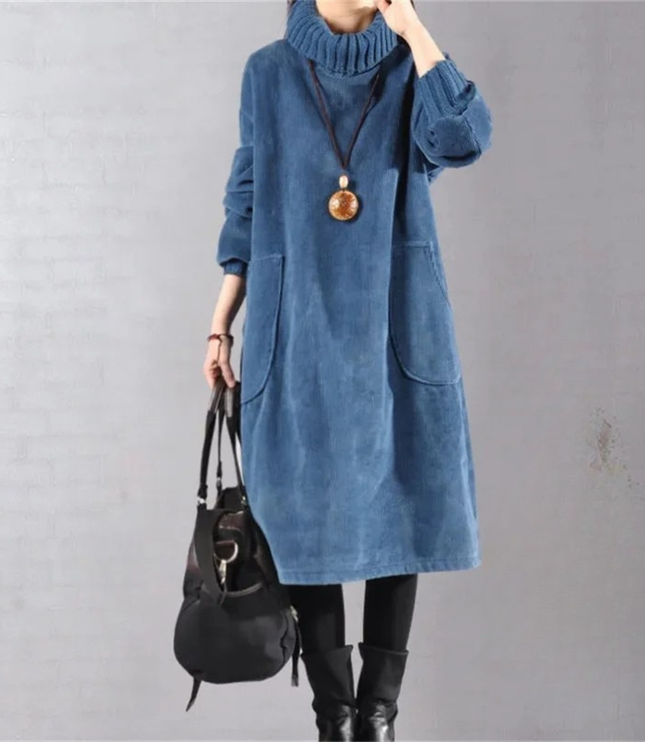 Delia | Women's Knit Sweater Dress Turtleneck Midi - Camel - Image 2