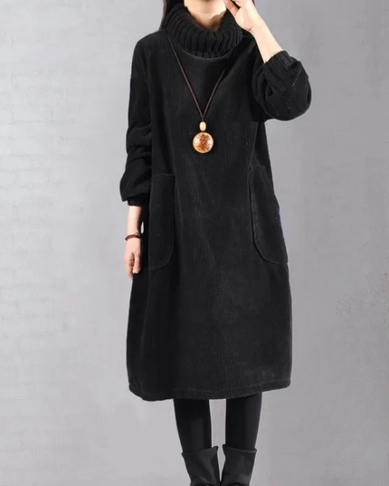Delia | Women's Knit Sweater Dress Turtleneck Midi - Camel - Image 3