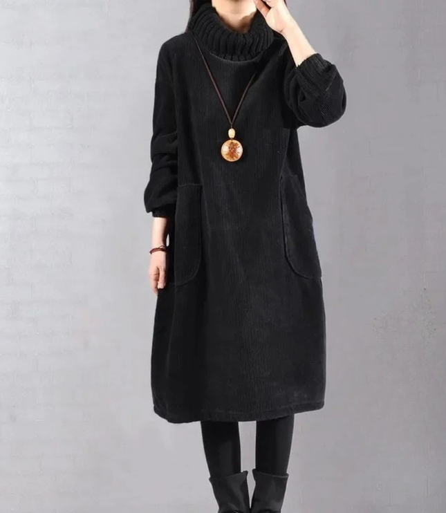 Delia | Women's Knit Sweater Dress Turtleneck Midi - Camel - Image 3