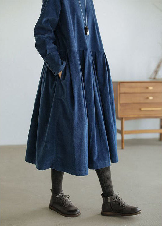 Women's Round Neck Low Waist Pleated Velvet Dress