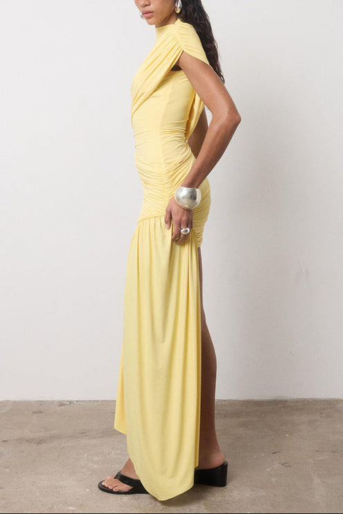Women's Ruched Mini Party Dress with Draped Side Panel