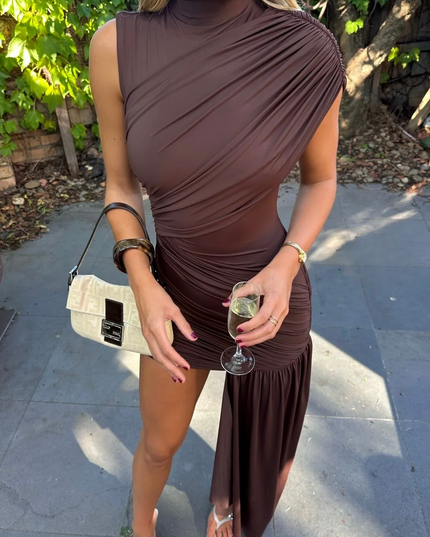 Women's Ruched Mini Party Dress with Draped Side Panel