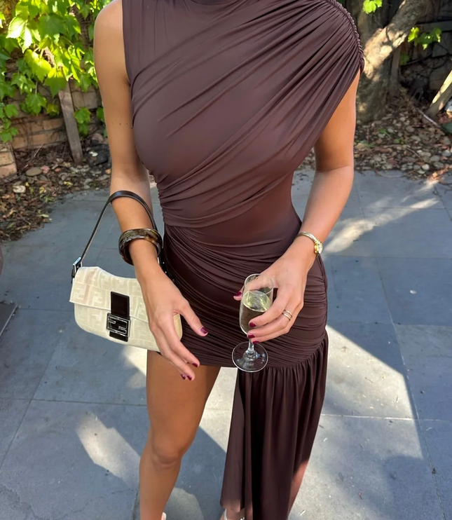 Women's Ruched Mini Party Dress with Draped Side Panel