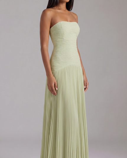 Vestido maxi de satén verde salvia para invitada de boda o graduación mujer
