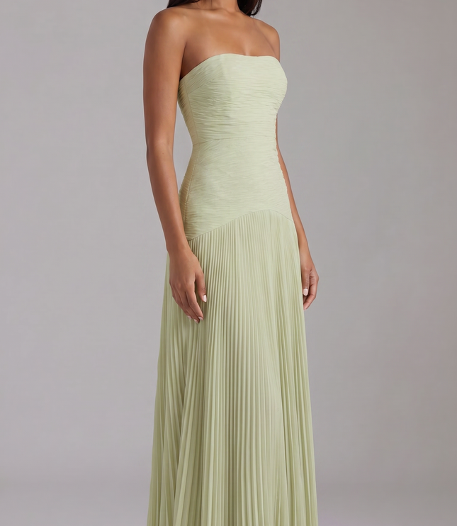 Vestido maxi de satén verde salvia para invitada de boda o graduación mujer