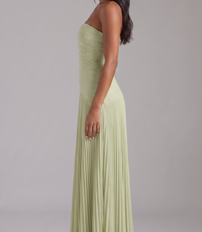 Vestido maxi de satén verde salvia para invitada de boda o graduación mujer