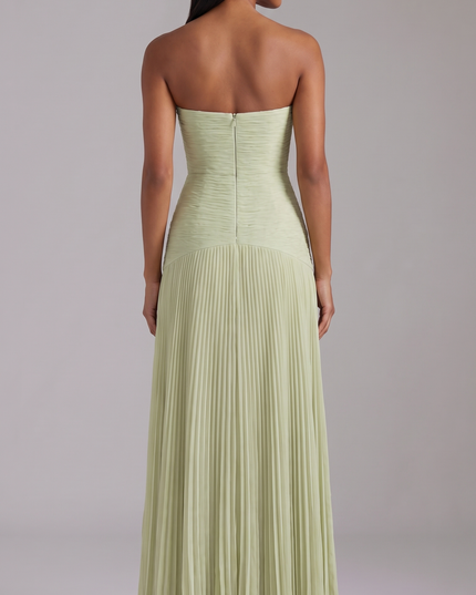 Vestido maxi de satén verde salvia para invitada de boda o graduación mujer