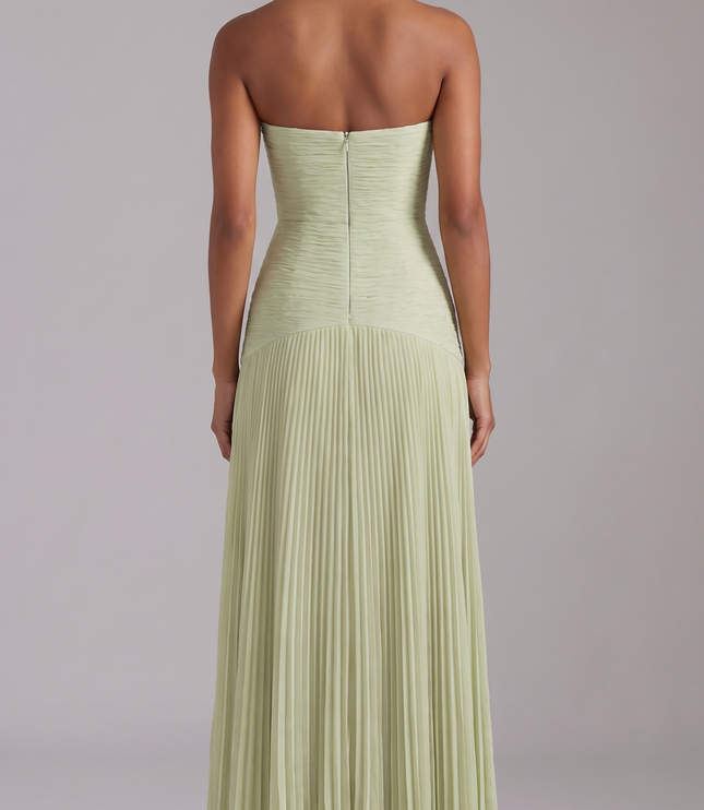 Vestido maxi de satén verde salvia para invitada de boda o graduación mujer
