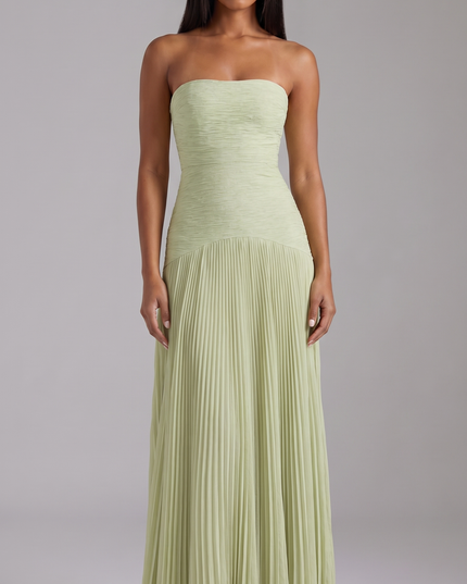 Vestido maxi de satén verde salvia para invitada de boda o graduación mujer
