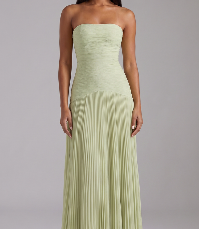 Vestido maxi de satén verde salvia para invitada de boda o graduación mujer