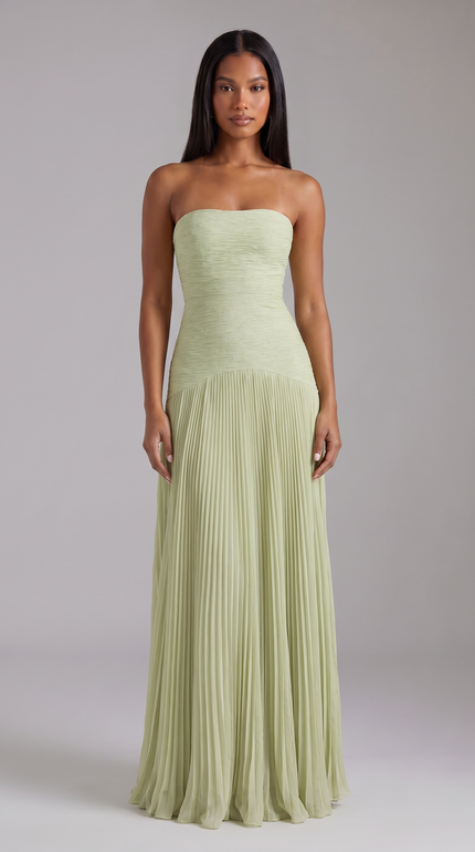 Vestido maxi de satén verde salvia para invitada de boda o graduación mujer