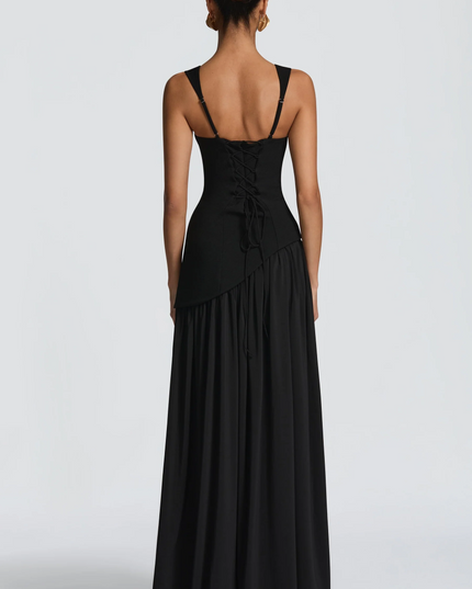 Vestido maxi con acabado satinado y tirantes ajustables para mujer