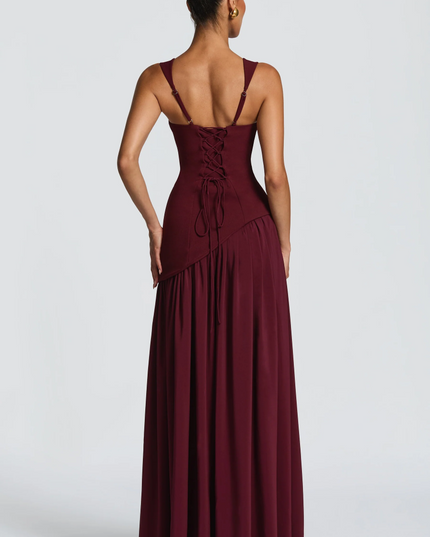 Vestido maxi con acabado satinado y tirantes ajustables para mujer