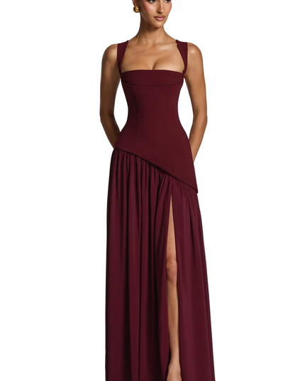 Vestido maxi con acabado satinado y tirantes ajustables para mujer