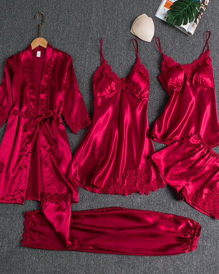 Women's Satin Lace Detail Camisole And Robe Pyjamas