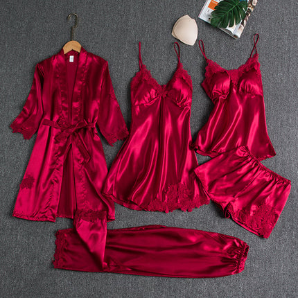 Women's Satin Lace Detail Camisole And Robe Pyjamas