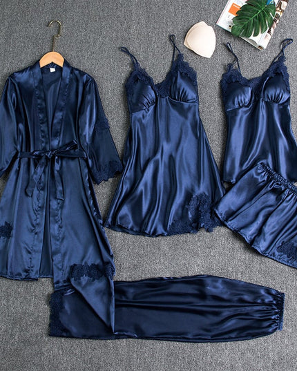 Women's Satin Lace Detail Camisole And Robe Pyjamas