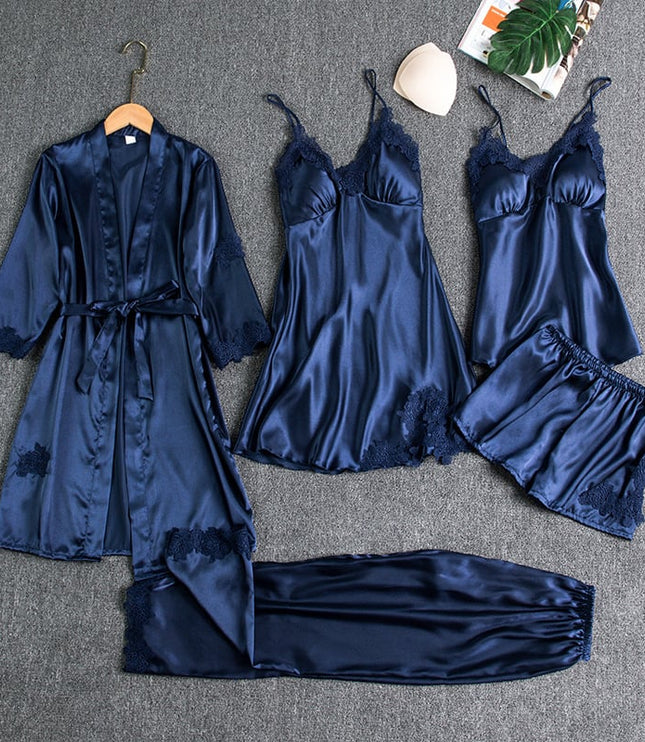 Women's Satin Lace Detail Camisole And Robe Pyjamas