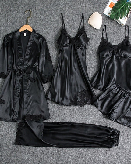 Women's Satin Lace Detail Camisole And Robe Pyjamas