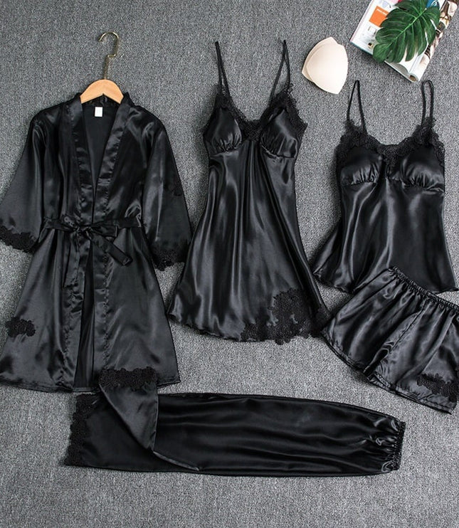 Women's Satin Lace Detail Camisole And Robe Pyjamas