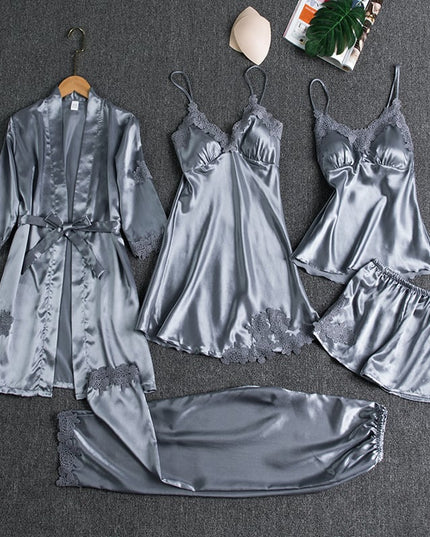 Women's Satin Lace Detail Camisole And Robe Pyjamas