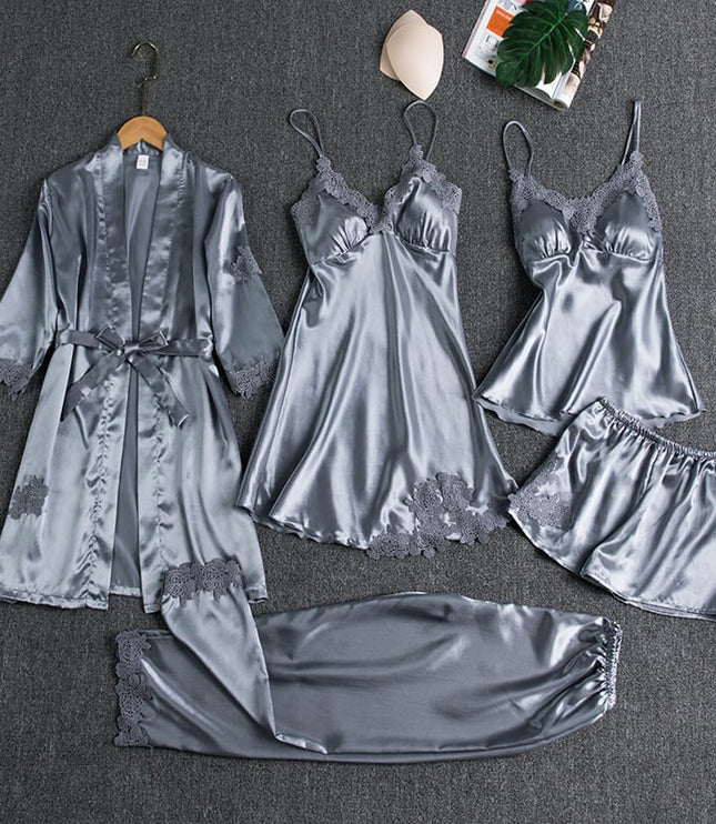 Women's Satin Lace Detail Camisole And Robe Pyjamas