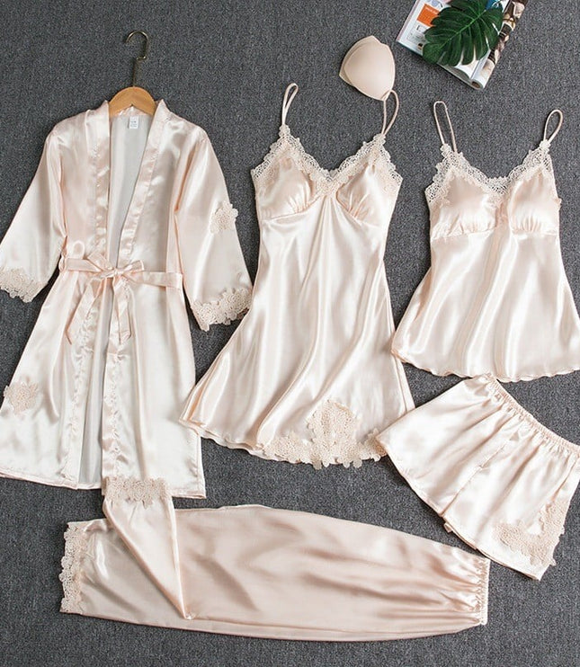Women's Satin Lace Detail Camisole And Robe Pyjamas