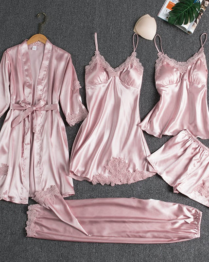 Women's Satin Lace Detail Camisole And Robe Pyjamas