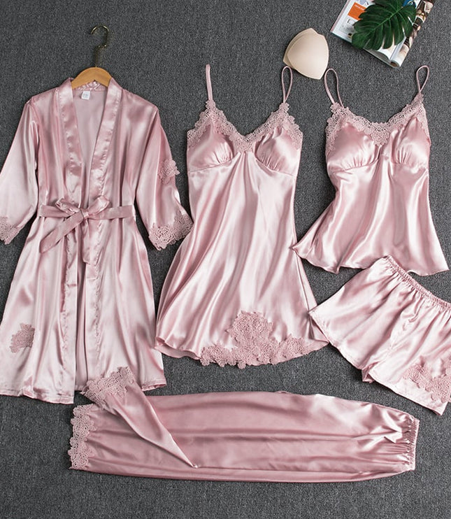 Women's Satin Lace Detail Camisole And Robe Pyjamas
