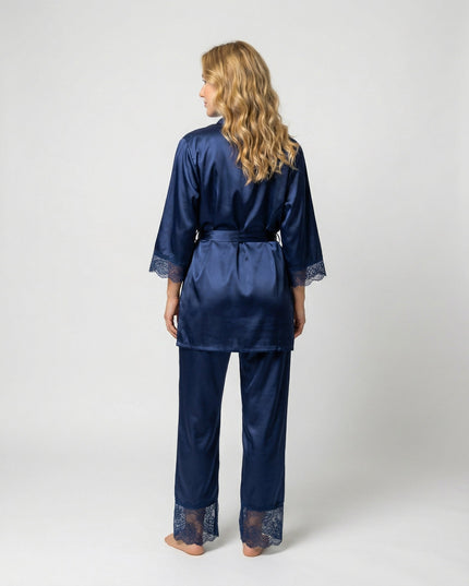 Women's Satin Robe And Lace Cuff Pyjamas