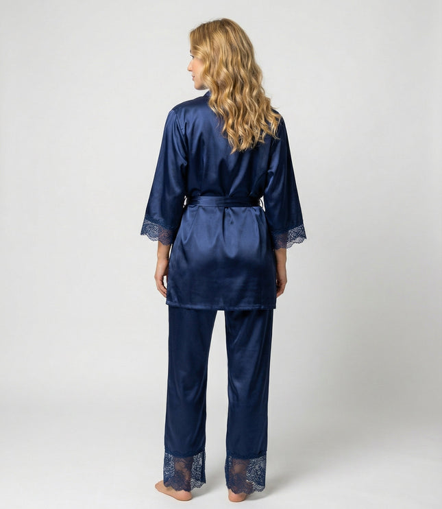Women's Satin Robe And Lace Cuff Pyjamas