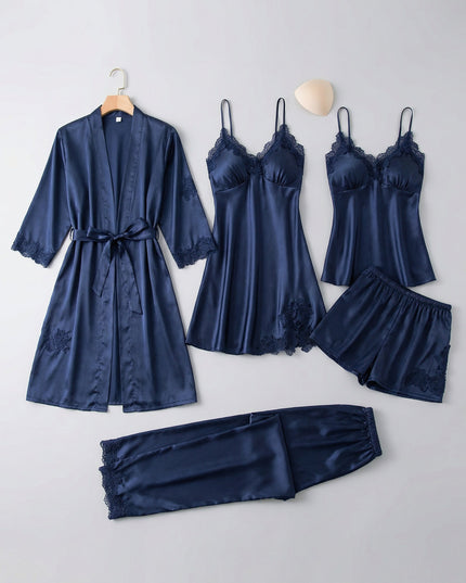 Women's Satin Robe And Lace Cuff Pyjamas