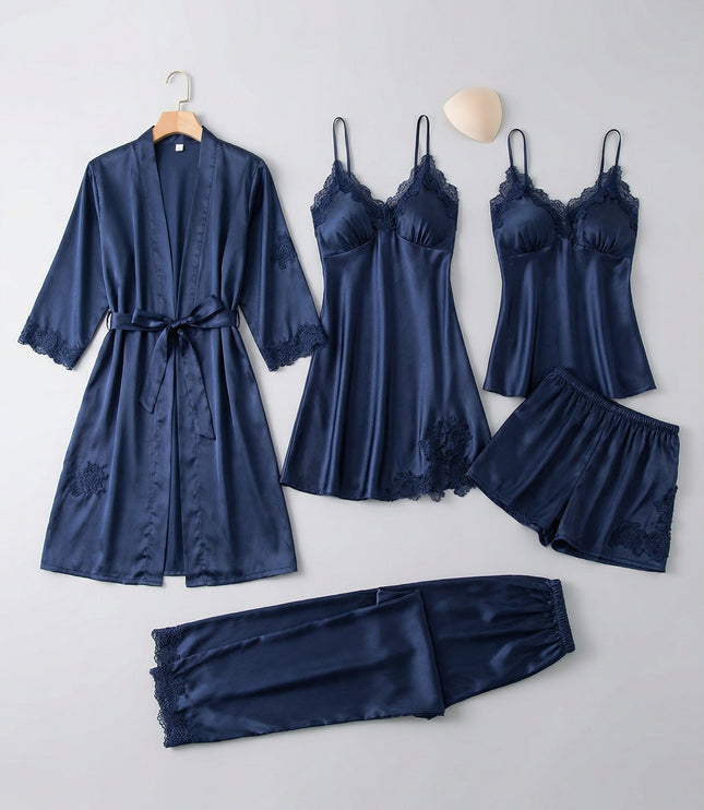 Women's Satin Robe And Lace Cuff Pyjamas