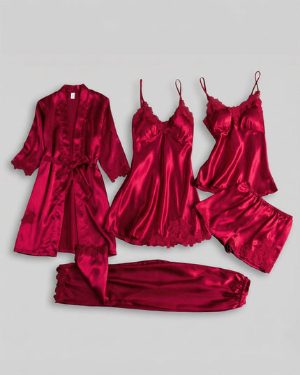 Women's Satin Robe And Lace Cuff Pyjamas