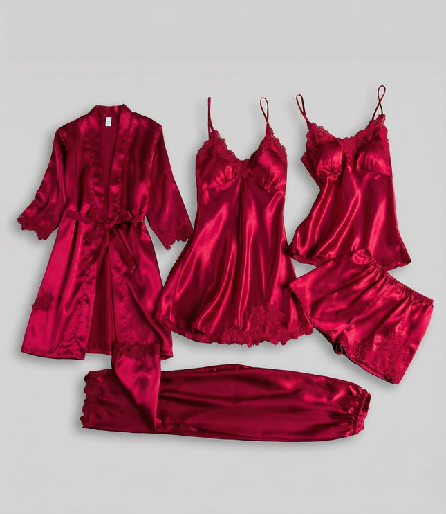 Women's Satin Robe And Lace Cuff Pyjamas