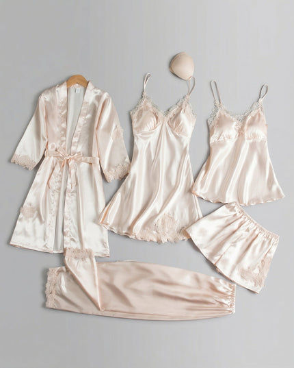 Women's Satin Robe And Lace Cuff Pyjamas