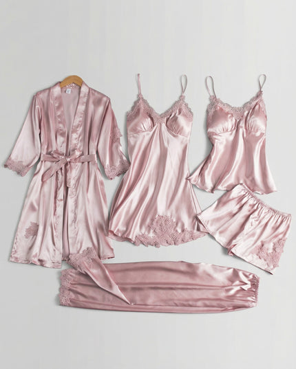 Women's Satin Robe And Lace Cuff Pyjamas