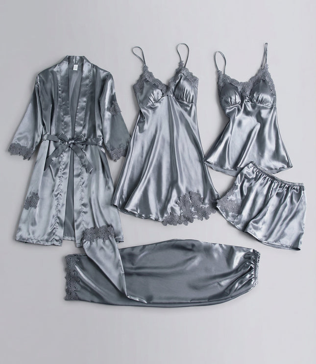 Women's Satin Robe And Lace Cuff Pyjamas