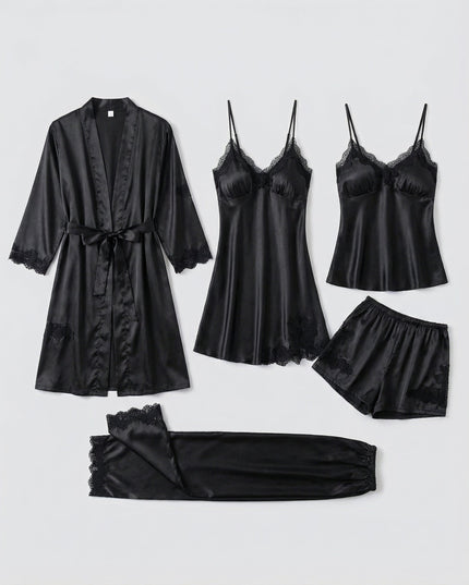 Women's Satin Robe And Lace Cuff Pyjamas