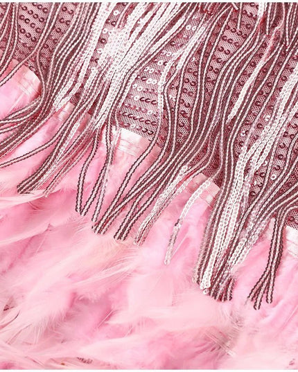 Women's Sequin Fringe Mini Dress with Feather Hem