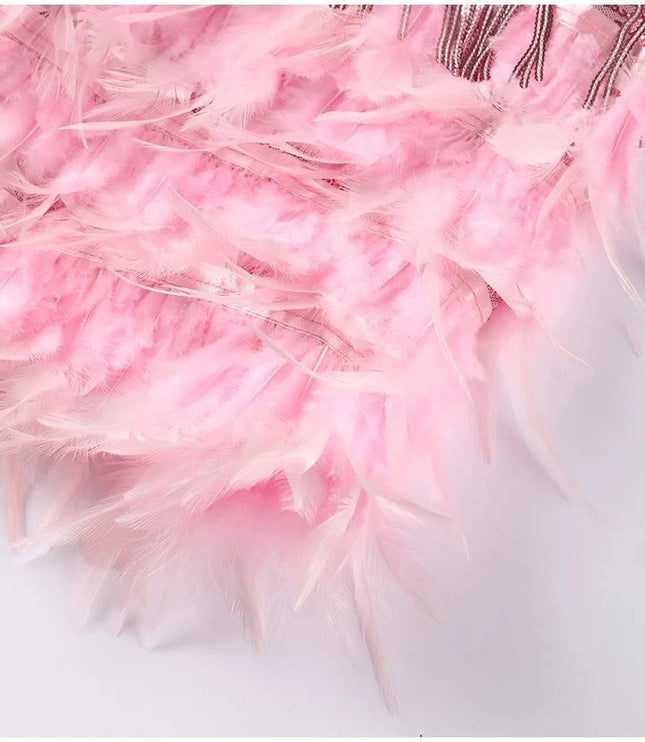Women's Sequin Fringe Mini Dress with Feather Hem