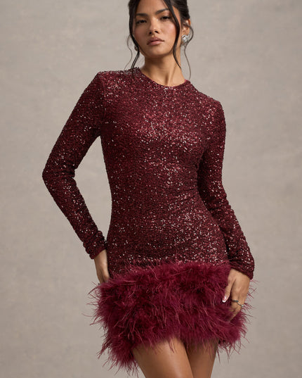 Vestido mini de cóctel con mangas largas y lentejuelas brillantes para mujer