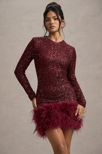 Vestido mini de cóctel con mangas largas y lentejuelas brillantes para mujer