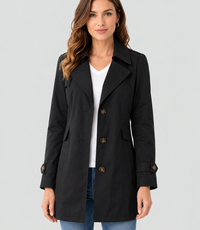 Women's Shaped Single Breasted Button Cuff Trench Coat
