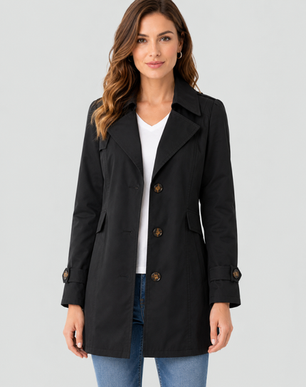 Women's Shaped Single Breasted Button Cuff Trench Coat