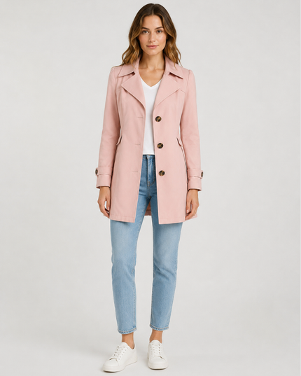 Women's Shaped Single Breasted Button Cuff Trench Coat