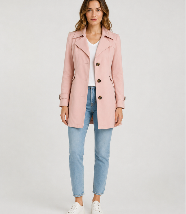 Women's Shaped Single Breasted Button Cuff Trench Coat