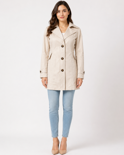 Women's Shaped Single Breasted Button Cuff Trench Coat