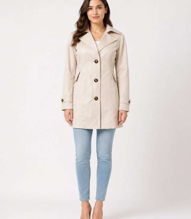 Women's Shaped Single Breasted Button Cuff Trench Coat